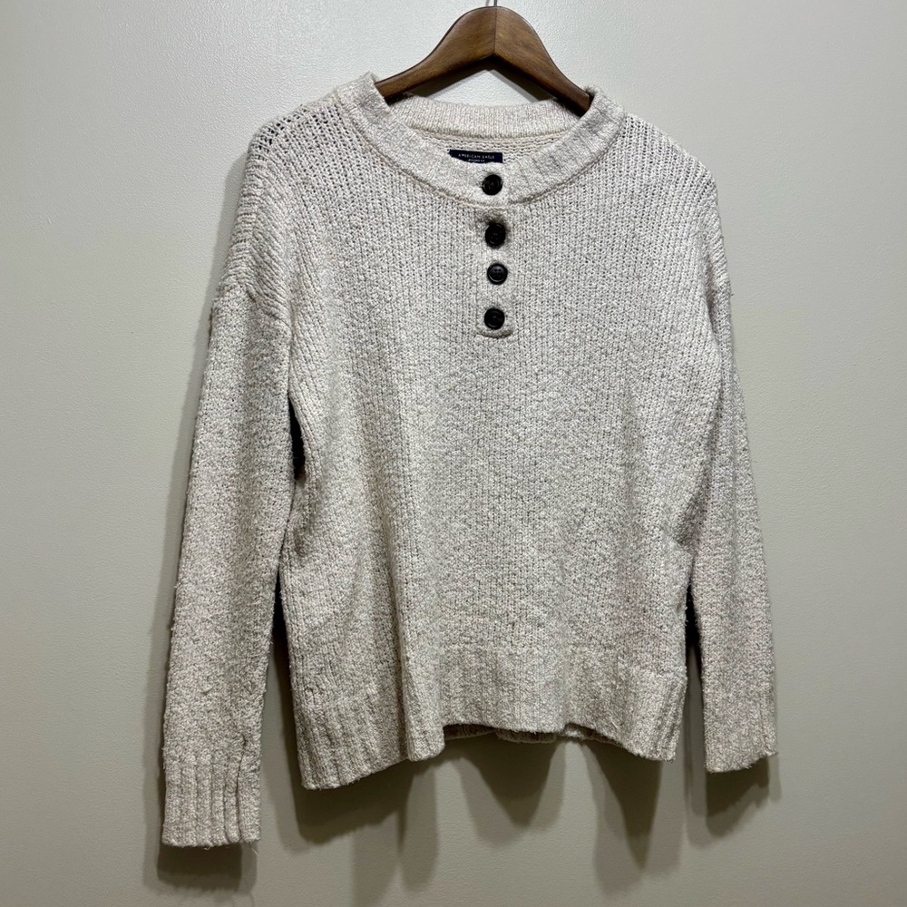 American Eagle Outfitters Soft Stretch Long Sleeve Comfy Sweater Shirt Top Cream